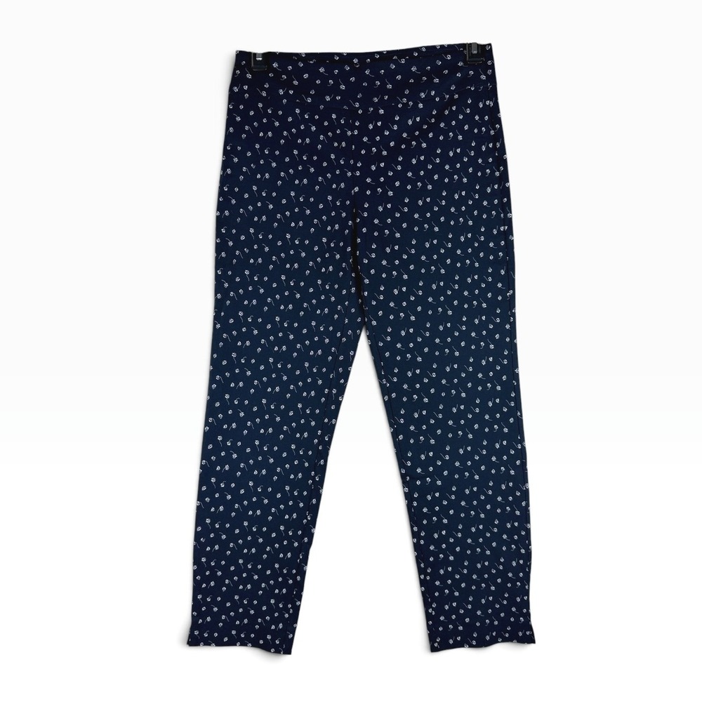 Orvis Ankle Pants Floral Print Womens 10 Navy Blue Stretch Pull On NWOT